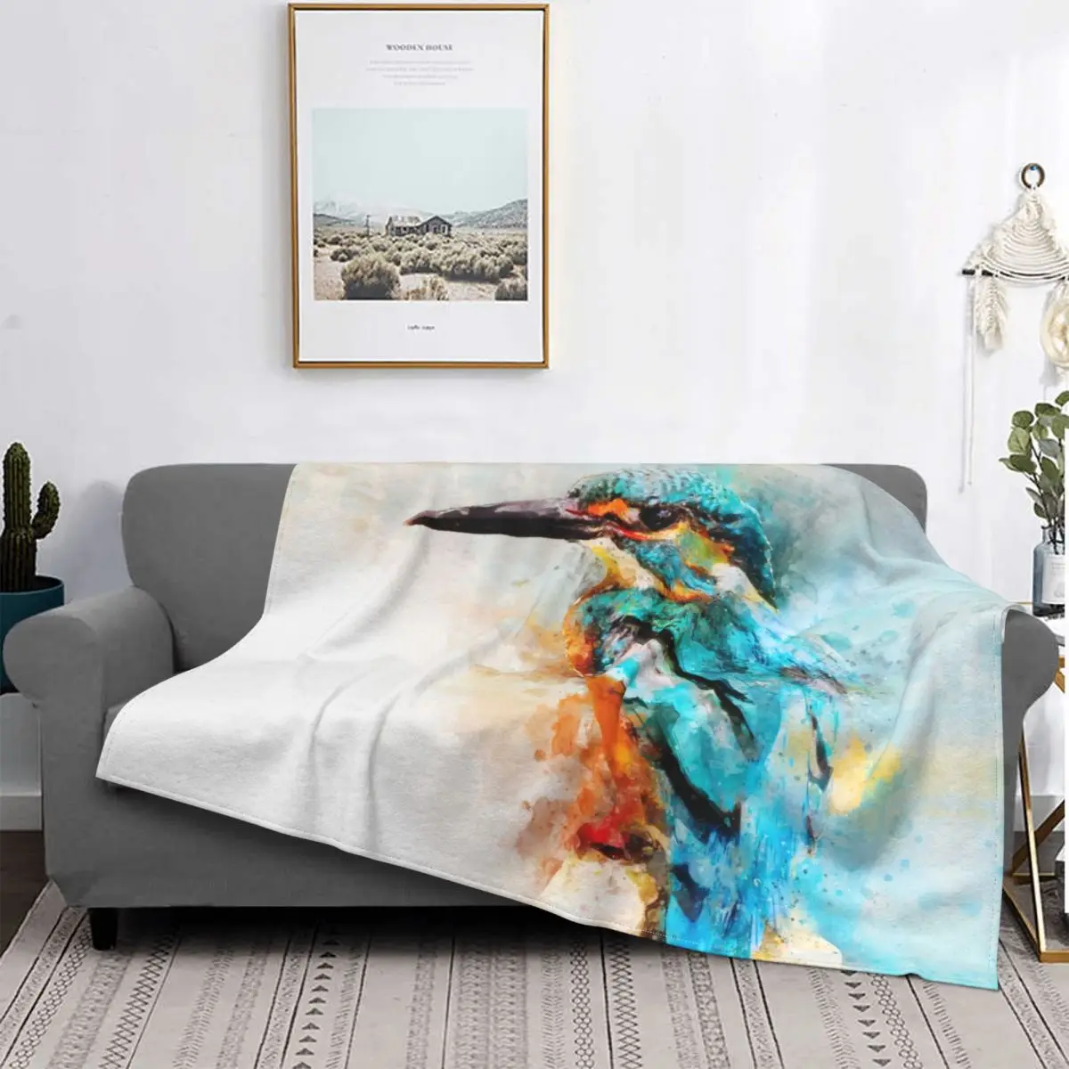 

Dramabite Watercolor Animal Blanket Fleece Textile Decor Multifunction Warm Throw Blankets for Sofa Couch Bedding Throws