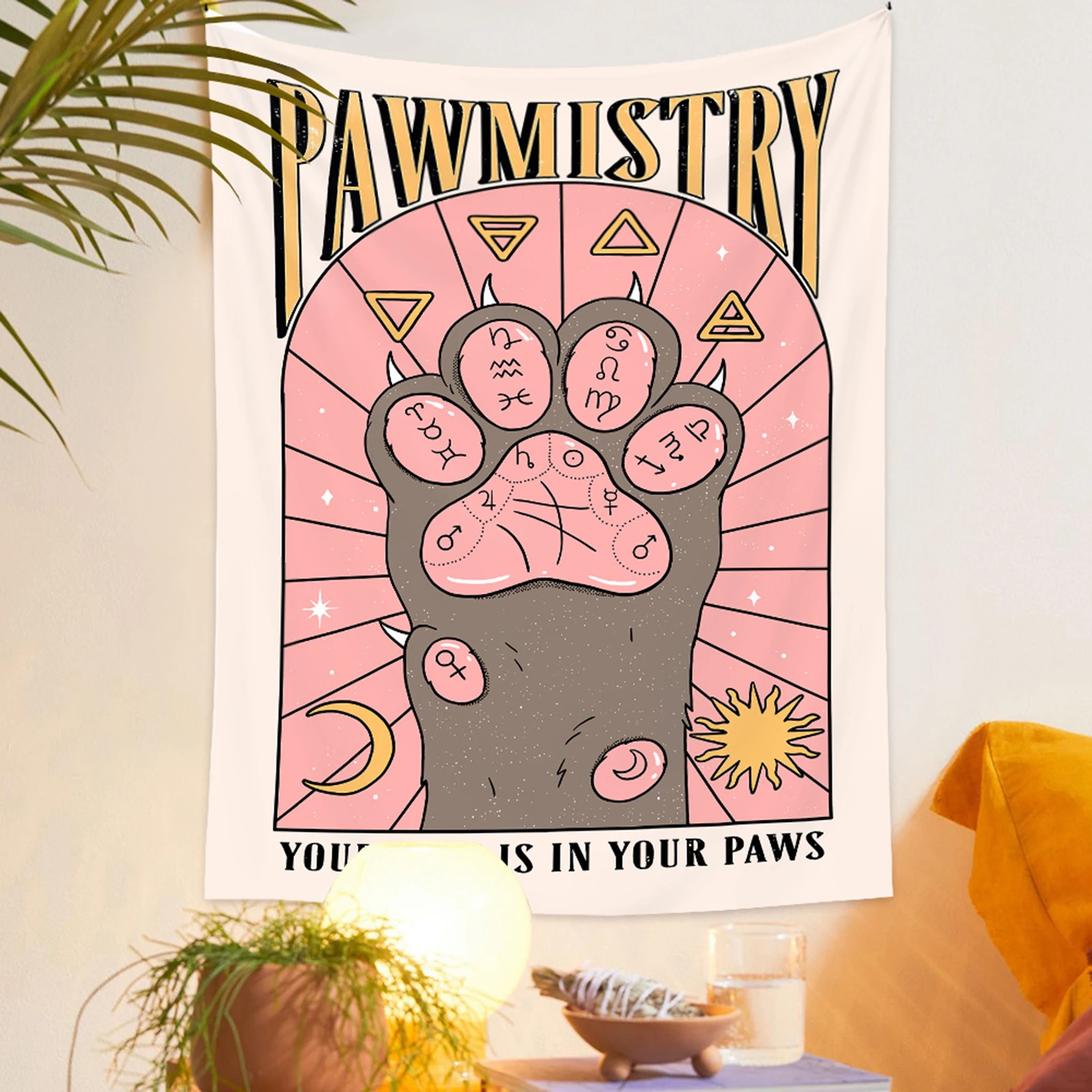 

Cat Paw Tapestry Moon Sun Wall Hanging Hippie Blanket Home Decor 150x200CM