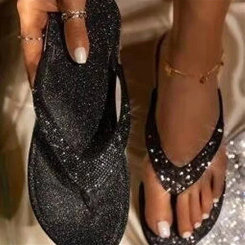 

2023 Summer Women's Slippers Solid Color Ladies Beach Sandals Comfy Soft Bling Silver Golden Black Female Outdoor Home Footwears