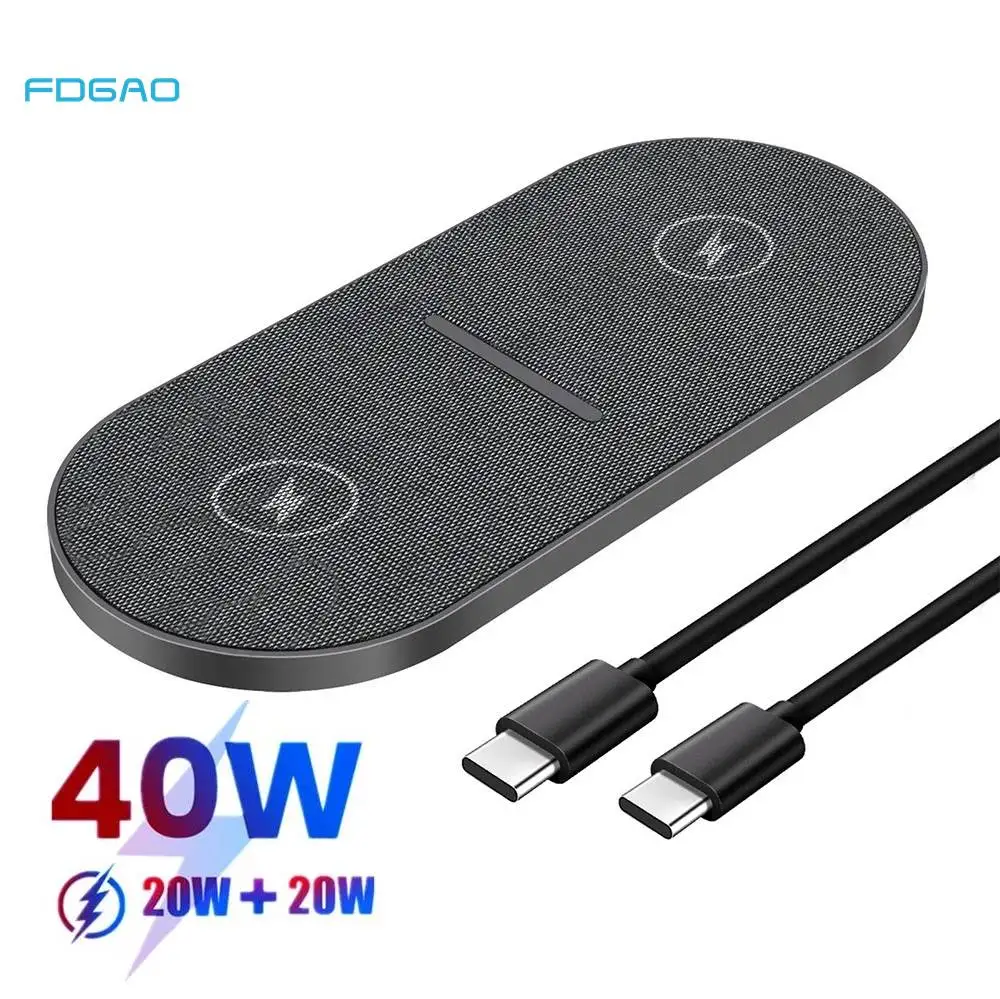 

40W Wireless Charging Pad for iPhone 14 13 12 11 XS XR 8 Airpods Pro 3 Dual 20W Type C to C 2 in 1 Fast Charger Dock Station