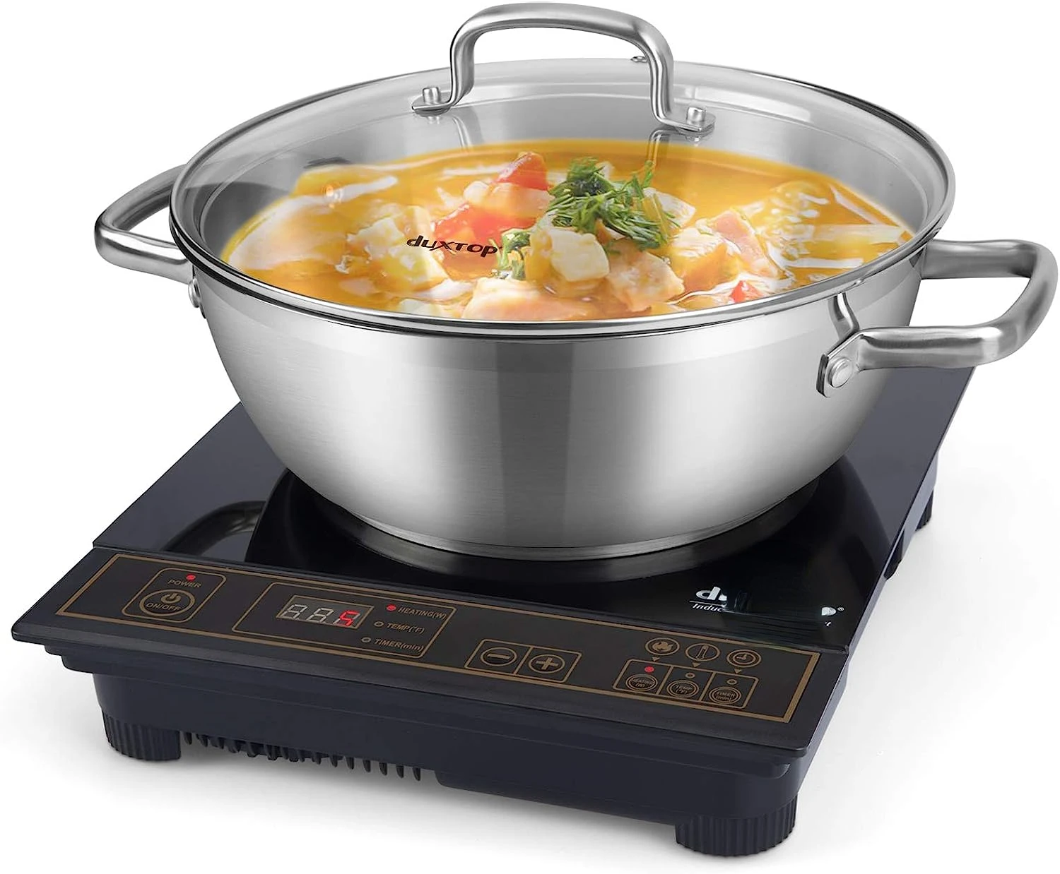 

Portable Induction Cooktop, Countertop Burner Included 5.7 Quarts Stainless Steel Cooking Pot with Lid, Heavy -bonded Bottom