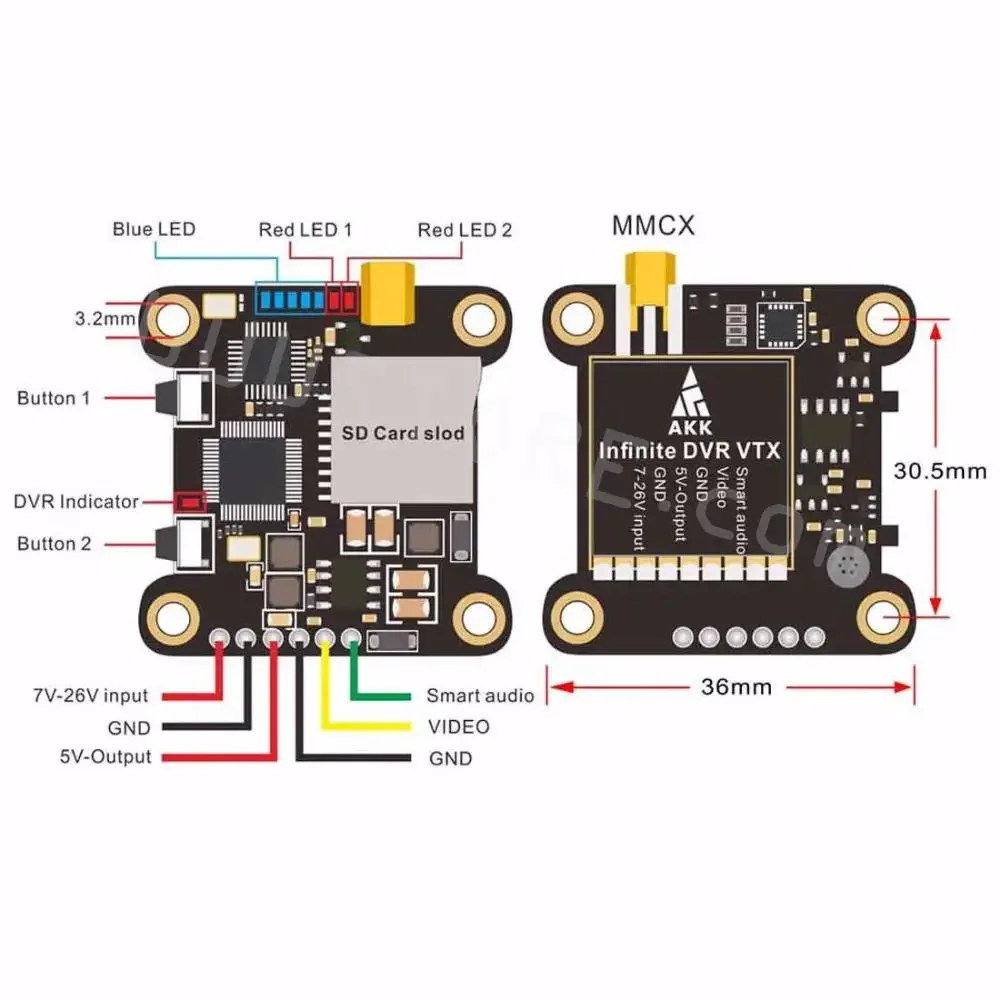 AKK Infinite DVR VTX 25/200/600 мВт переключаемый передатчик мощности FPV с поддержкой аудио для