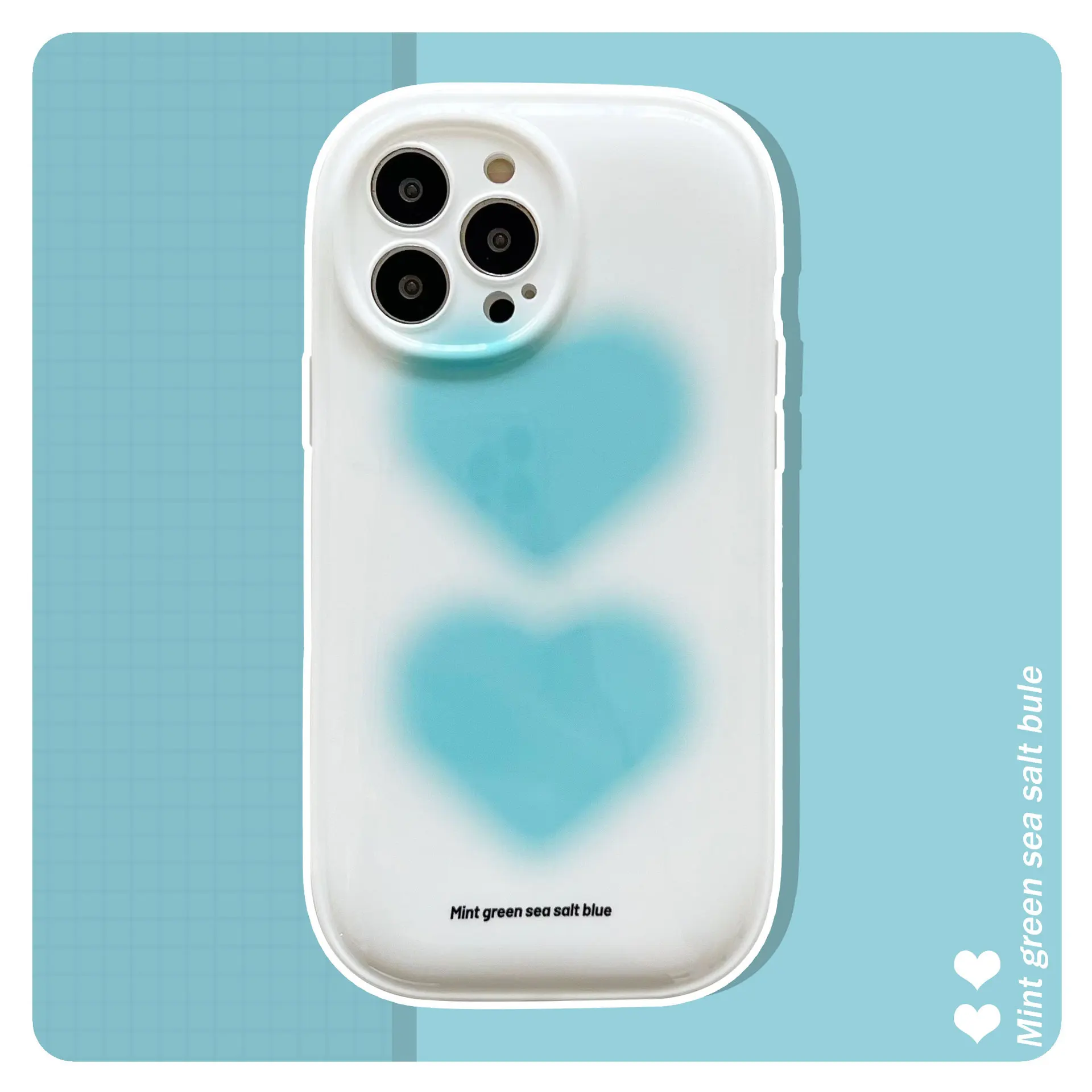 

ins Cute Blue Heart Phone Case For iPhone 12 13 11 Pro Max X Xs Xr Anti-fall Air Cushion Round Hole Cases Cover