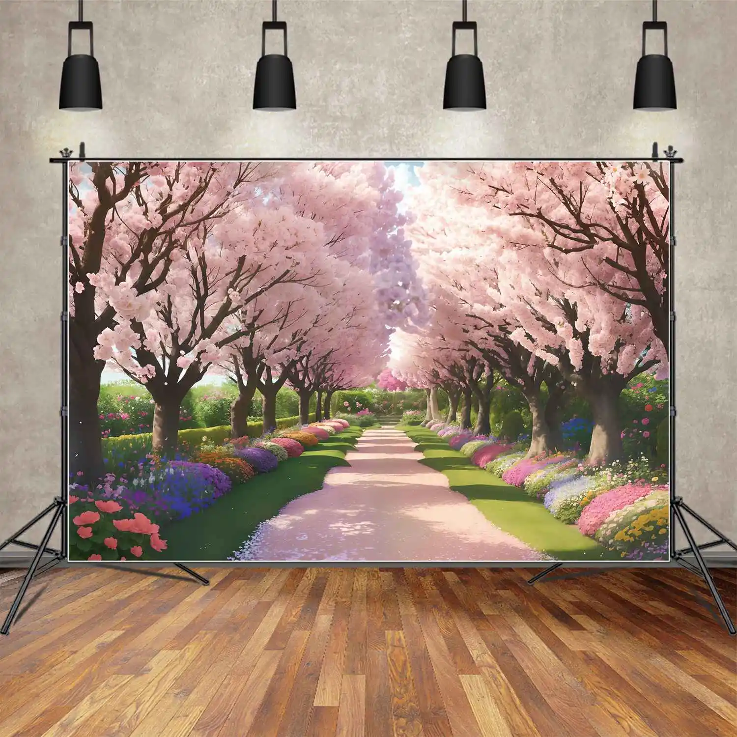 

Pink Blossom Road Photography Backdrops Decoration Spring Flowers Customized Children'S Photo Booth Photographic Backgrounds