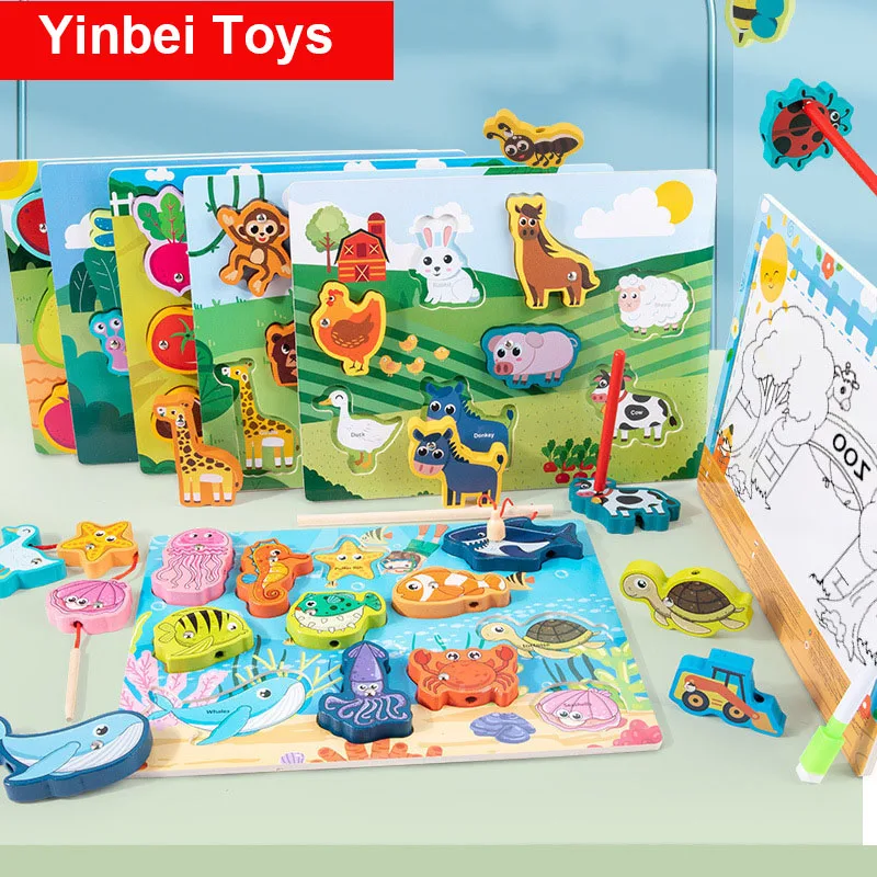 

Matching Board Fishing Bead Drawing Board Puzzles Montessori Toys Wooden Puzzle Montessori Smart Games Kids Educational Toys