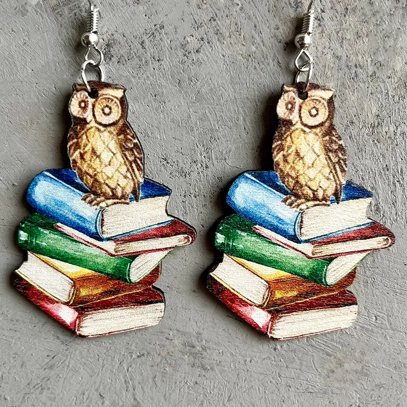 

Paint Brush Parrot Book Earrings For Teacher Students Math Notebook Stereo Book Wood Earrings Opening Season Jewelry Gift