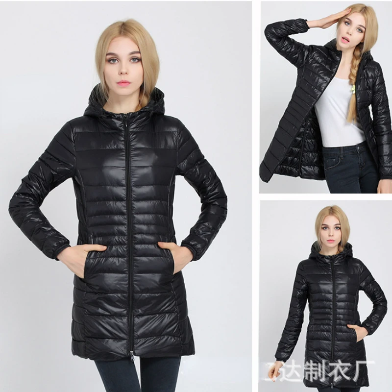 S-7XL Womens Winter Jacket Lightweight Mid-length Hooded Down Jacket Warmth Parka Free Shipping Plus Size Wholesale Fashion New