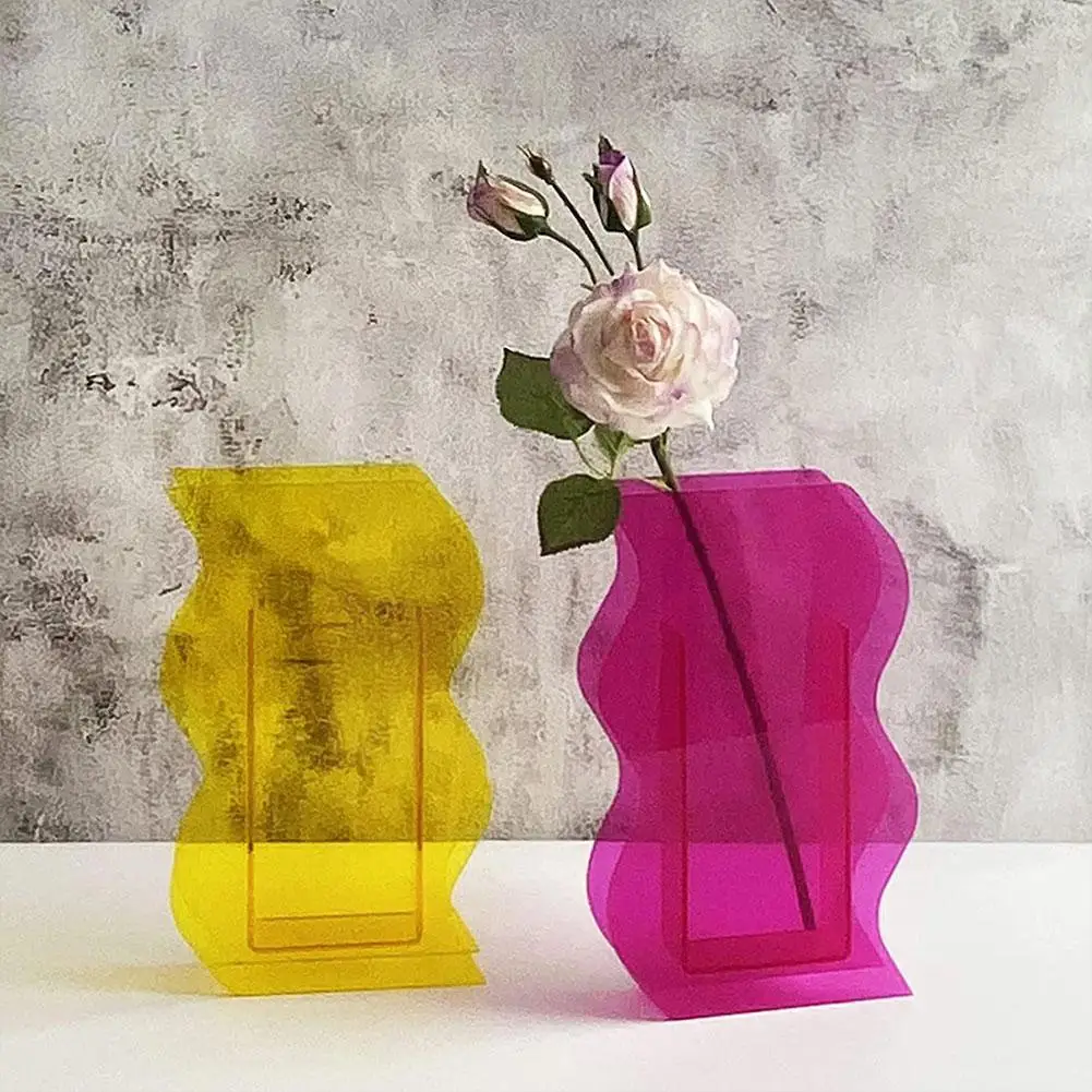 

Acrylic Mirror Vase Abstract Art Deco Wave Shape Tabletop Ornament Flower Modern Home Decoration Home Decor R9n9
