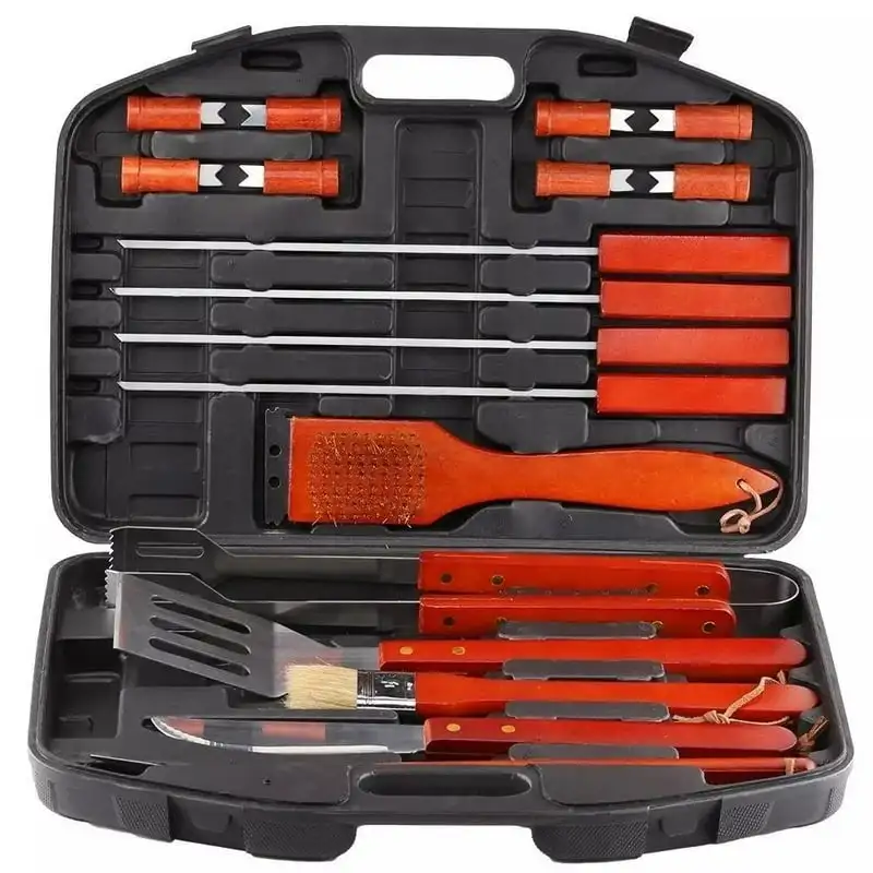 

Stainless Steel BBQ Grilling Accessories Tool Set with Storage - 18 Piece - Red