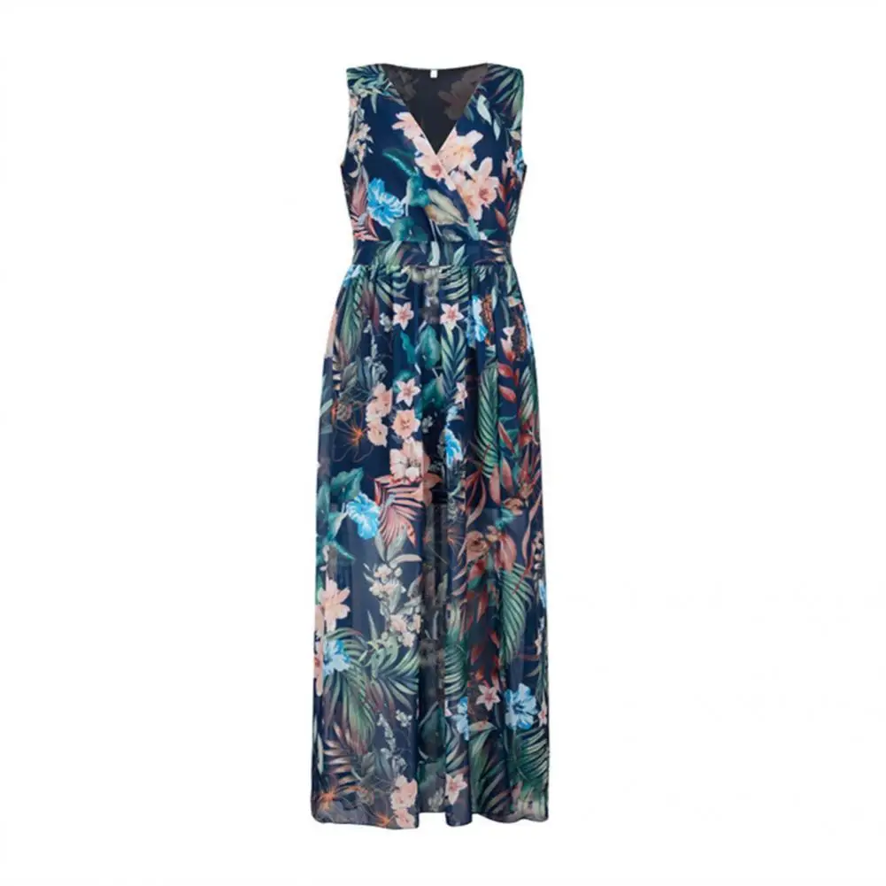 

Temperament Trendy Chiffon Slit Dress Summer Women Sundress Sleeveless for Beach