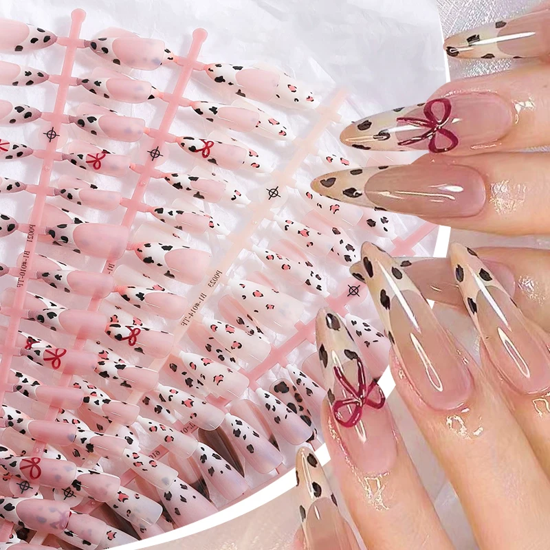 Леопардовые накладные ногти с бантом 30 шт