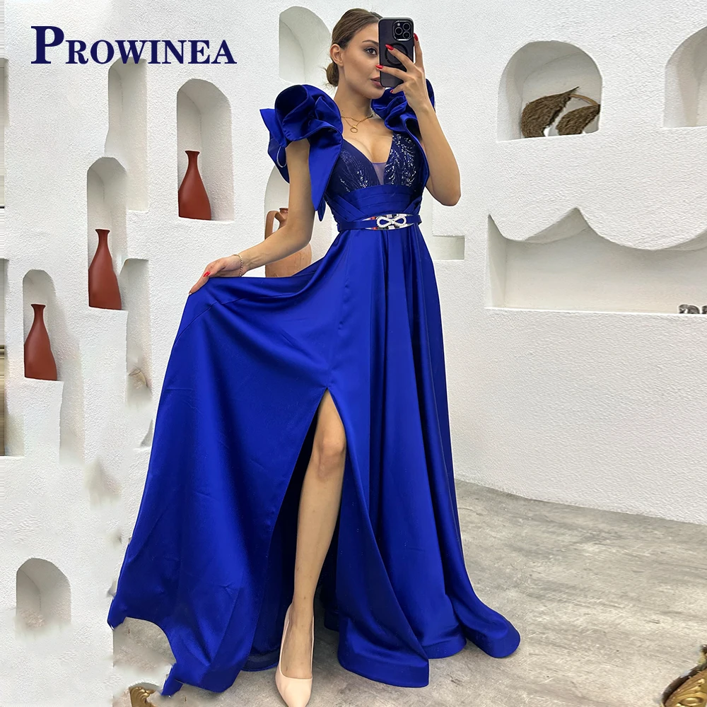 

Prowinea Belt Ruffles Tank Fancy Evening Party For Women Side Slit Sleeveless Satin Personalised Vestido De Fiesta Floral Print