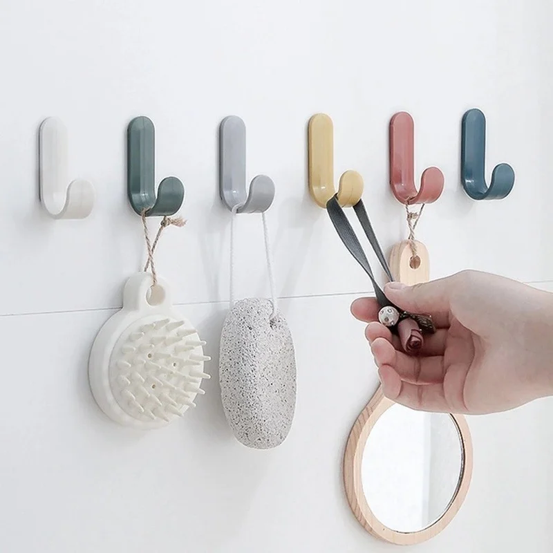 

4PCS J-hook Hat Hook Home Behind The Door Fitting Room Coat Hook Kitchen Free Perforation and Traceless Viscose Hook