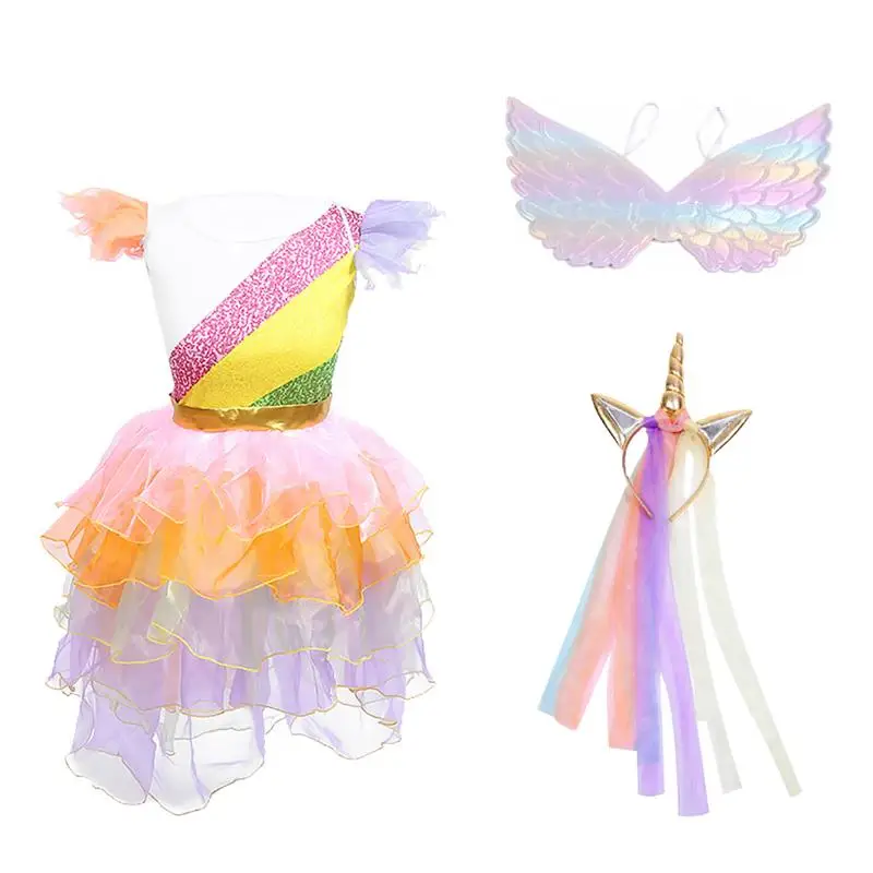 

3Pcs Halloween Costume Puffy Skirt Performance Dress Wings Headdress for Kids