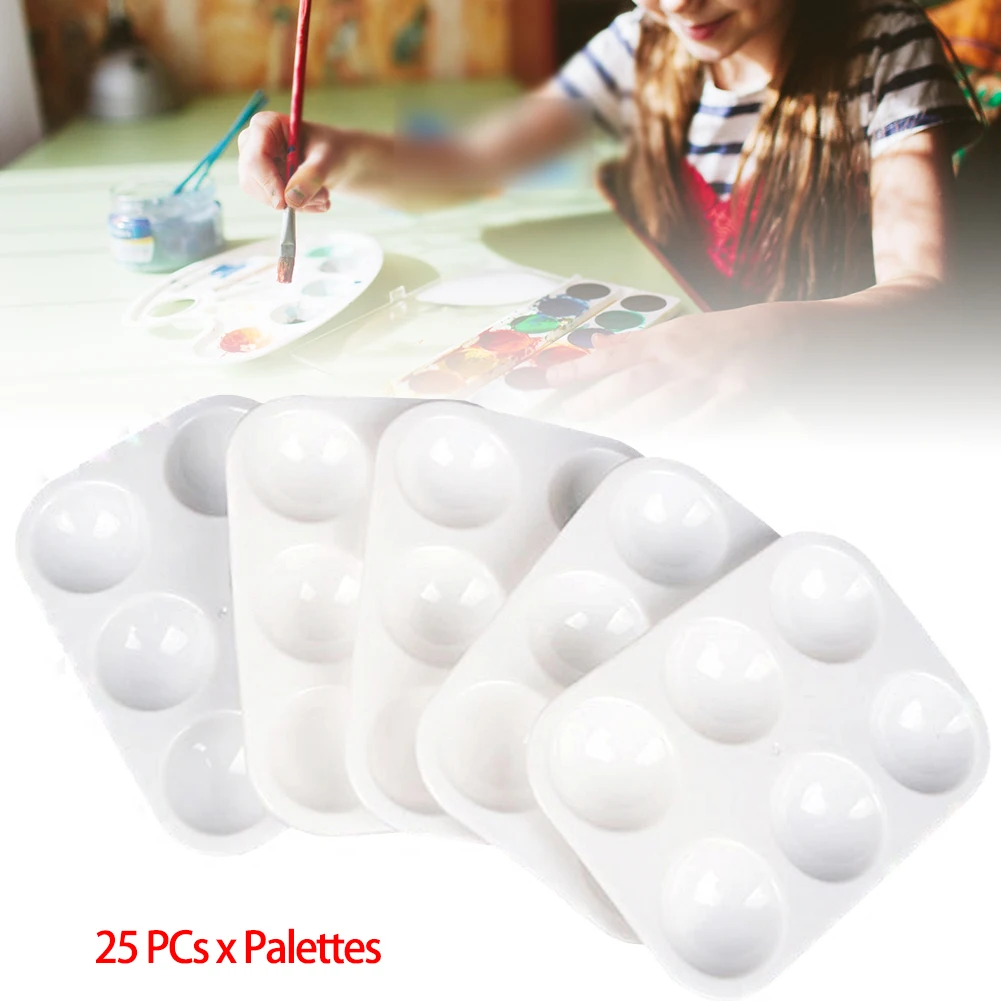 

25pcs Drawing Watercolor Pallets Art Supplies Pigment Painting Tool Kids Adults Paint Palette Plastic 6 Well Rectangular Tray