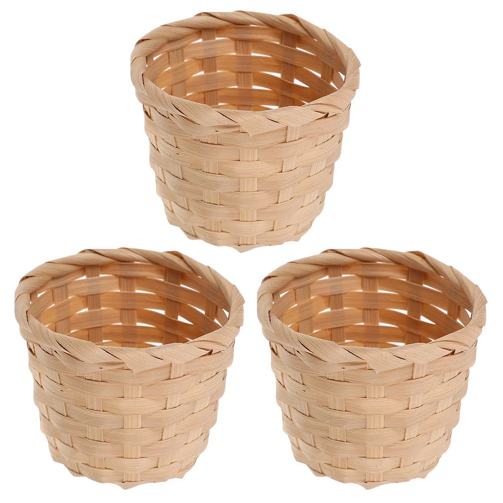 

3pcs Woven storage basket Bamboo Basket Household Sundries Basket cosmetics container