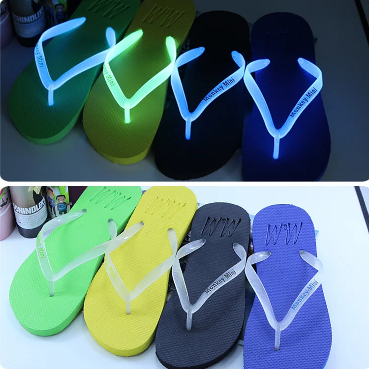 2022 Women Slippers Couple Luminous Flip Flops Clip Toe Drag Shoes Outdoor Fluorescence Anti Skid Beach Shoes Woman Sandals