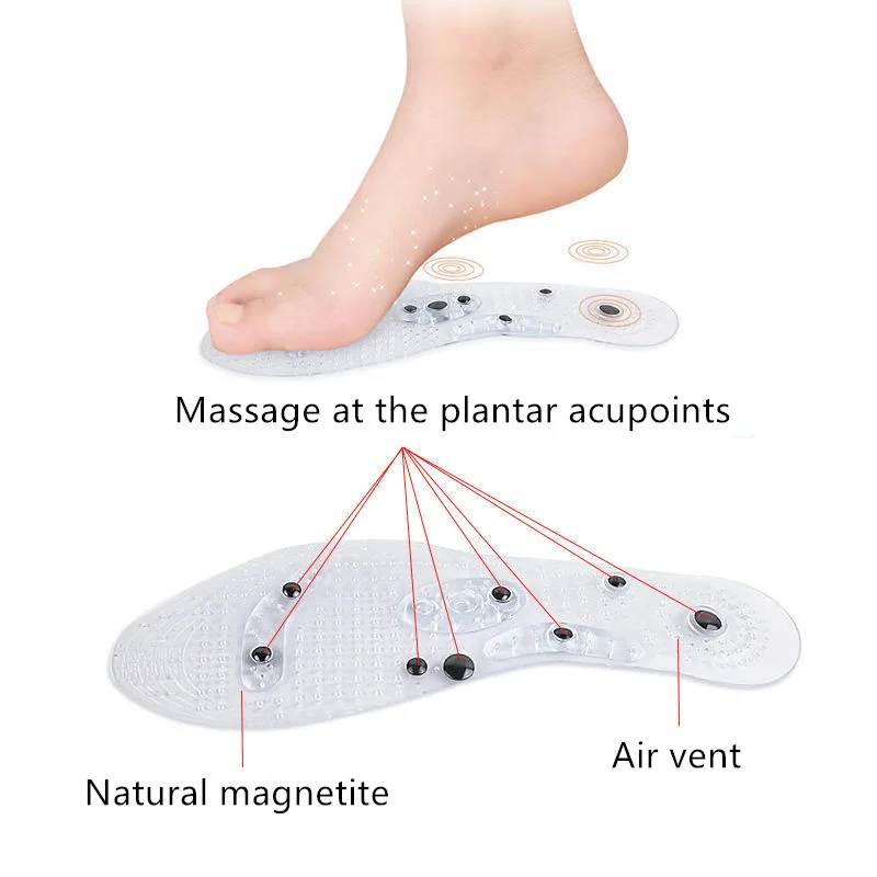 Unisex Magnetic Massage Insoles Foot Acupressure Shoe Pads Therapy Slimming Insoles  for Weight Loss Transparent  Foot massage