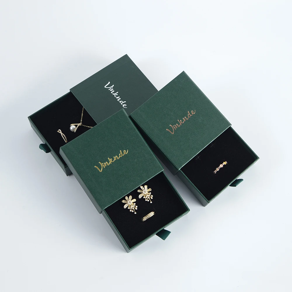 50 Custom Made White Black Green Exclusive Jewelry Packaging Box Ring Earrings Pendants Necklace Drawer Boxes for Wedding Gift