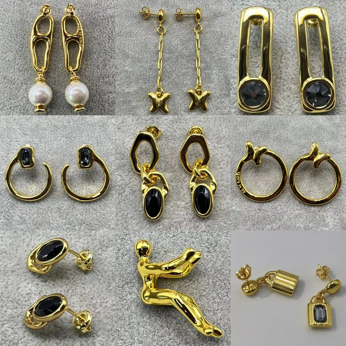 Женские позолоченные серьги Unode50 с прямоугольной цепочкой из кристаллов и яшмы