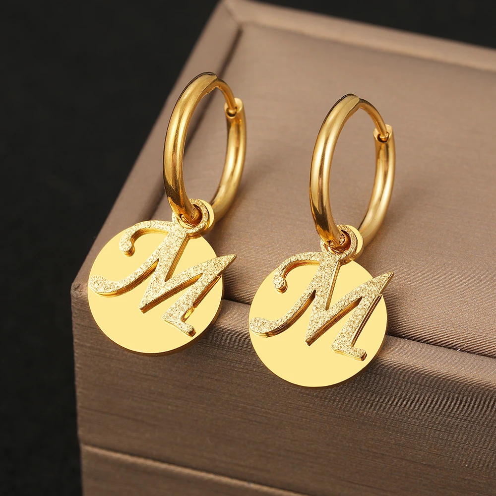 

Серьги из нержавеющей стали, круглые монеты, прессованные песочные буквы, подвески, модные серьги-кольца для женщин, ювелирные изделия, темп...