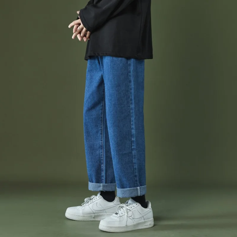 2022 Autumn and Winter New Casual Jeans Men Loose Straight Wide Leg Pants Fashion Trousers Boutique Clothing Simple Style