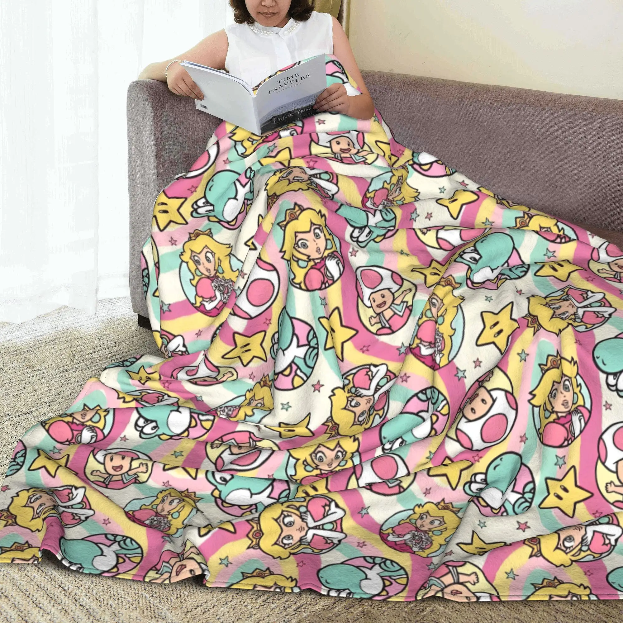 Одеяло с героями мультфильмов Супер Марио флисовое весенне-осеннее персиковое