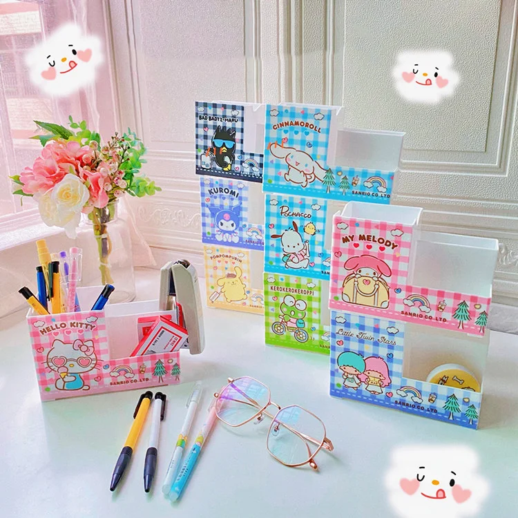 

Sanrios Kawaii Desktop Opbergdoos Cartoon Kuromi Mymelody Cinnamoroll Pennenhouder Make Borstel Afwerking Doos Pen Storage Box