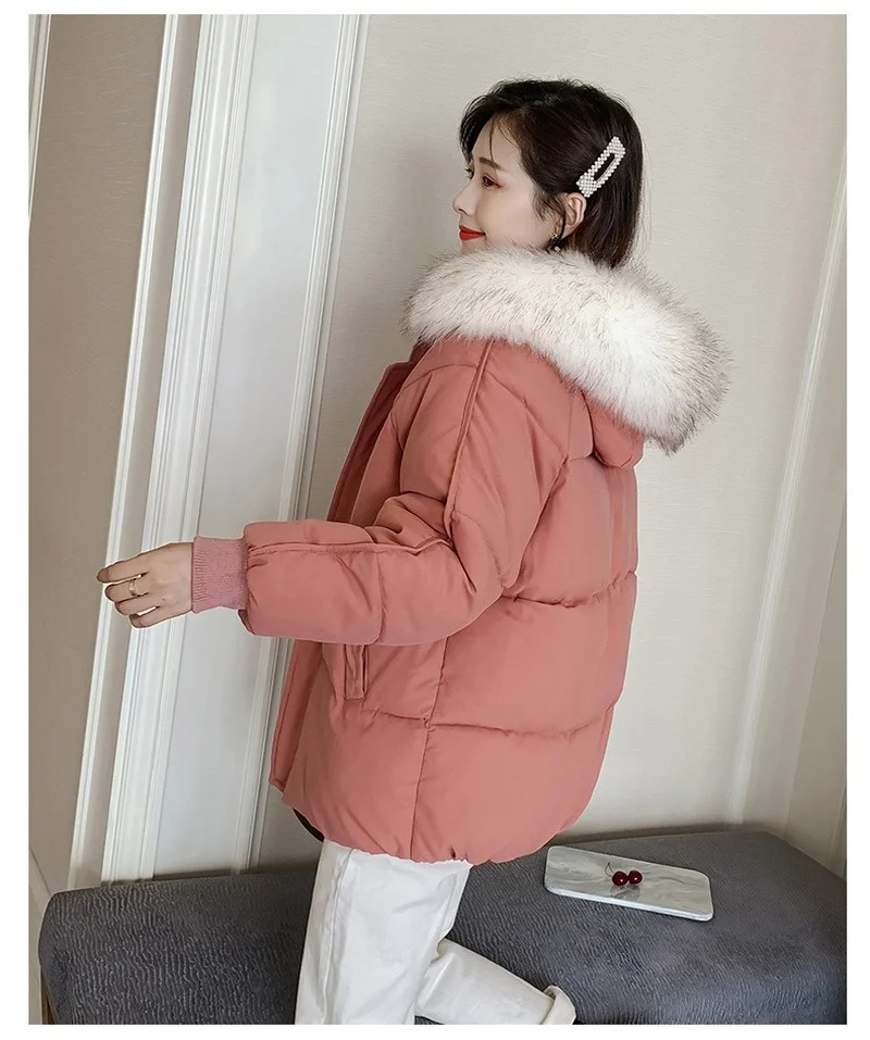 Loose Fur Collar Parkas Women Autumn Winter Thick Warm Down Coats Solid Color Zippers Hooded Outwear Urban Women Commute Jackets
