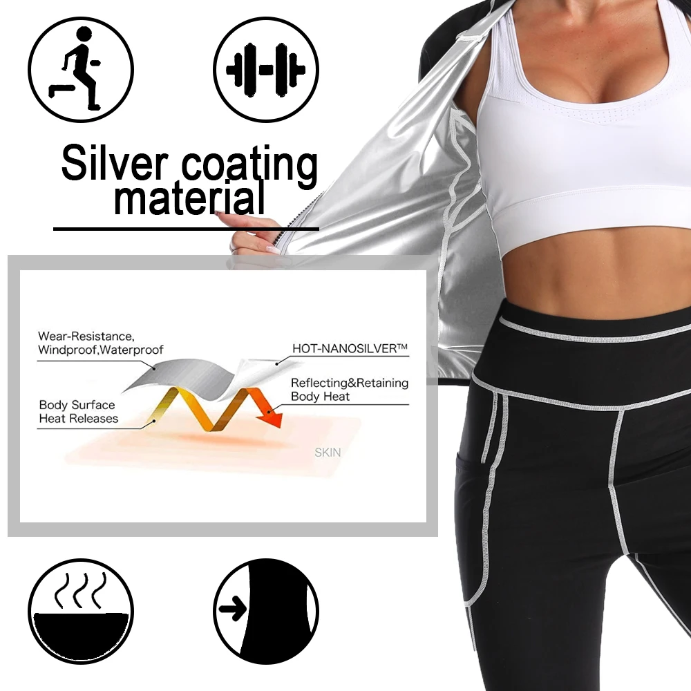 NINGMI Women Sauna Jacket for Slimming Long Sleeve Sweat Top Full Body Weight Loss Body Shaper Zipper Yoga Sportwear Fitness Gym