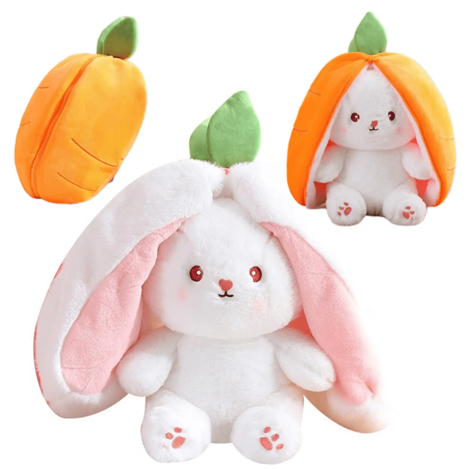 

Easter Bunny Stuffed Plush Toy Reversible Bunny Carrot Strawberry Pillow with Zipper Plushie Rabbit Sofa Pillow Soft Plush Toy G