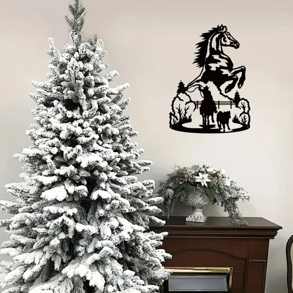 Kowbojska Metalwa Grafika Wystroju Domowego - Cudowna Wyswietlaczka Uroku Zachodniego Do Sztandaru Pokojowego