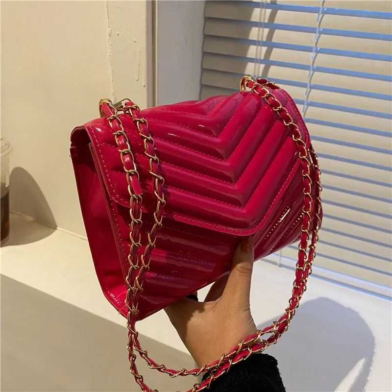 

Women New Fahion Paint Pu olid Color ingle houlder mall quare Korean Verion Chain Clutch lady cute side pure bag