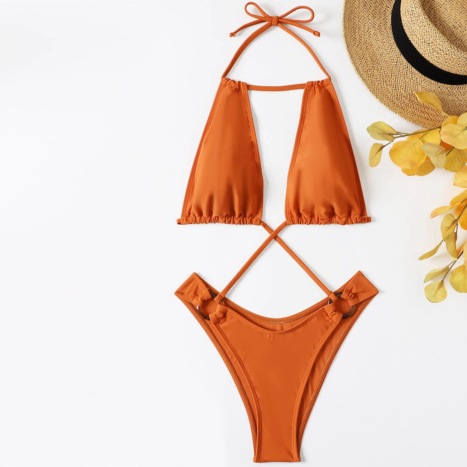 Купальник женский цельный для контроля живота с вырезами однотонный сексуальный