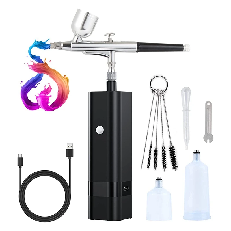 

1Set Cordless Airbrush Kit With Compressor 32 PSI Handheld Air Brush Set Dual Action Airbrush For Nail Art,Painting,Decor Metal