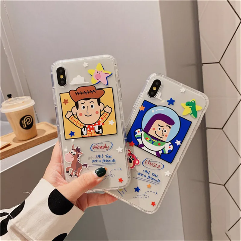 

Disney cartoon Buzz Woody print phone case for iphone6/7/8/11/12/13/ Plus phone case transparent soft shell airbag cover