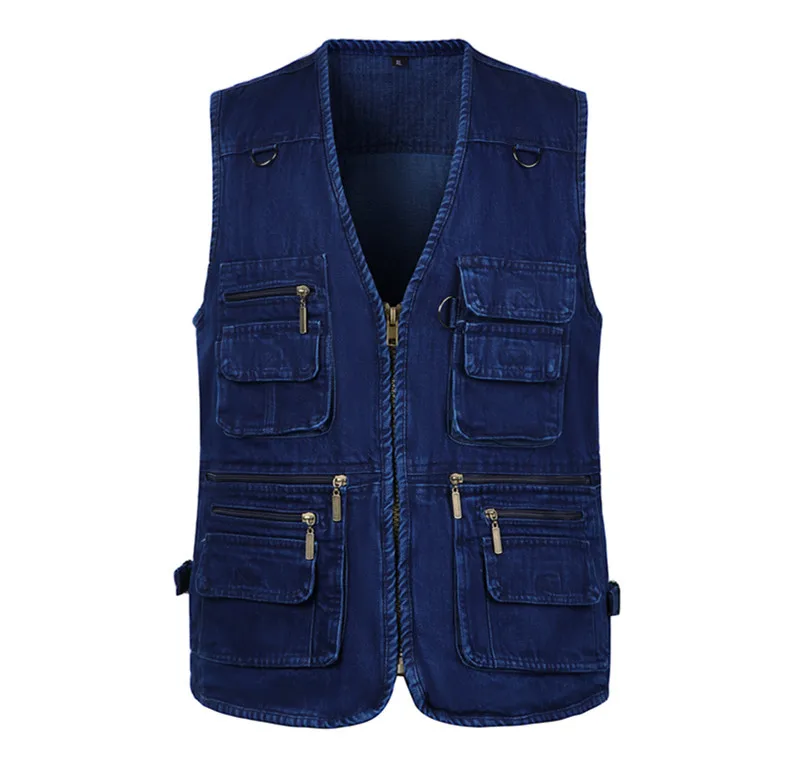 

Autumn Winter Denim Vests Men Plus Size Mens Blue Work Clothes Sleeveless Winter Cotton Vest Coat Male Fishing Vest 4xl 5xl 6xl