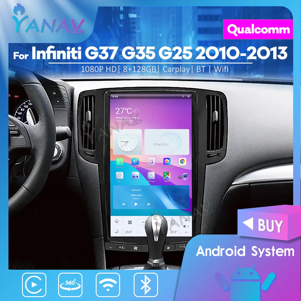 

Автомобильный радиоприемник на Android, 128 ГБ, для Infiniti G37, G35, G25, 2010-2013, в стиле Tesla, автомобильный стерео Мультимедийный Плеер, головное устройств...