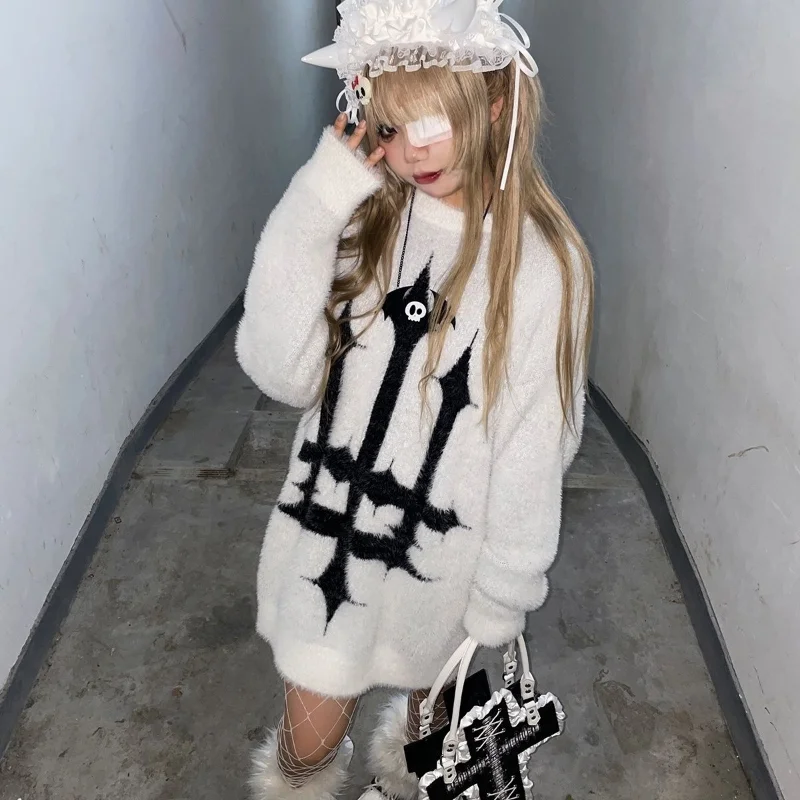 

Шикарный модный женский мохеровый свитер Hikigawa с длинным рукавом, свободный уличный свитер, трендовая утолщенная Женская одежда с круглым в...