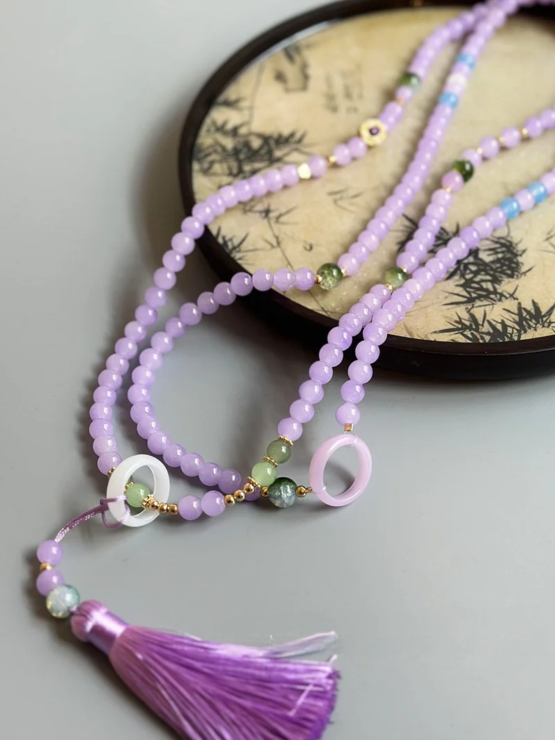 Китайская длинная кисточка фиолетовая цепочка через плечо с бисером женское