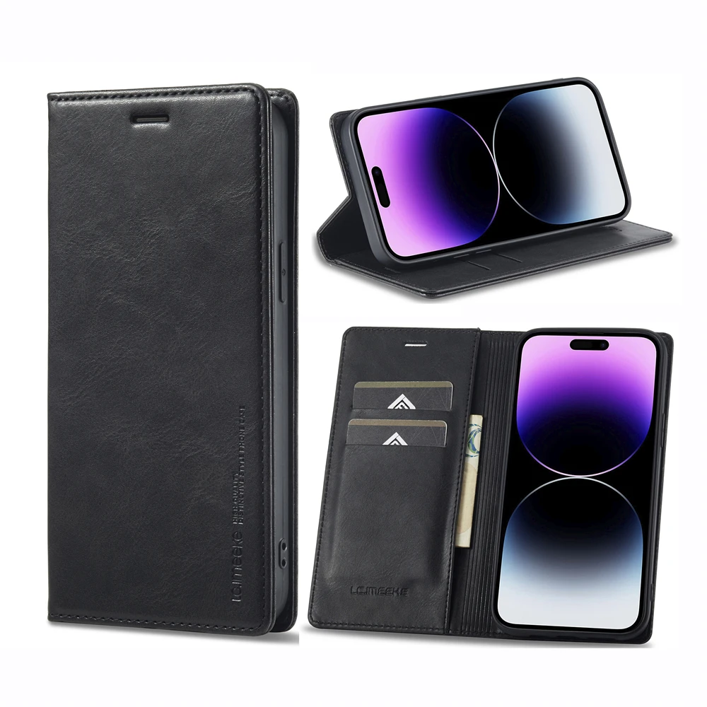 

Luxury Wallet Case for iPhone 11 14 12 13 15 Pro Max iPhone XR Xs 7 8 Plus Leather Flip Cover with RFID Blocking Card Holder