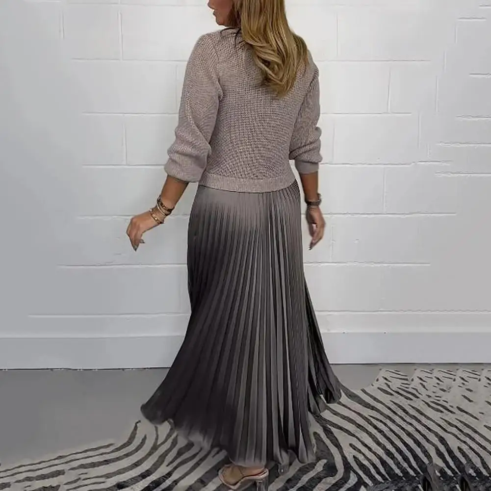 Женское платье макси Элегантное вязаное платье-свитер с плиссированной юбкой в