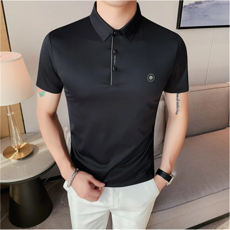 

2023 New Short-Sleeved Ice Silk Golf Polo Shirt for Men's Summer Thin Light Luxury Men's Slim Fit, Office, Smart Casual