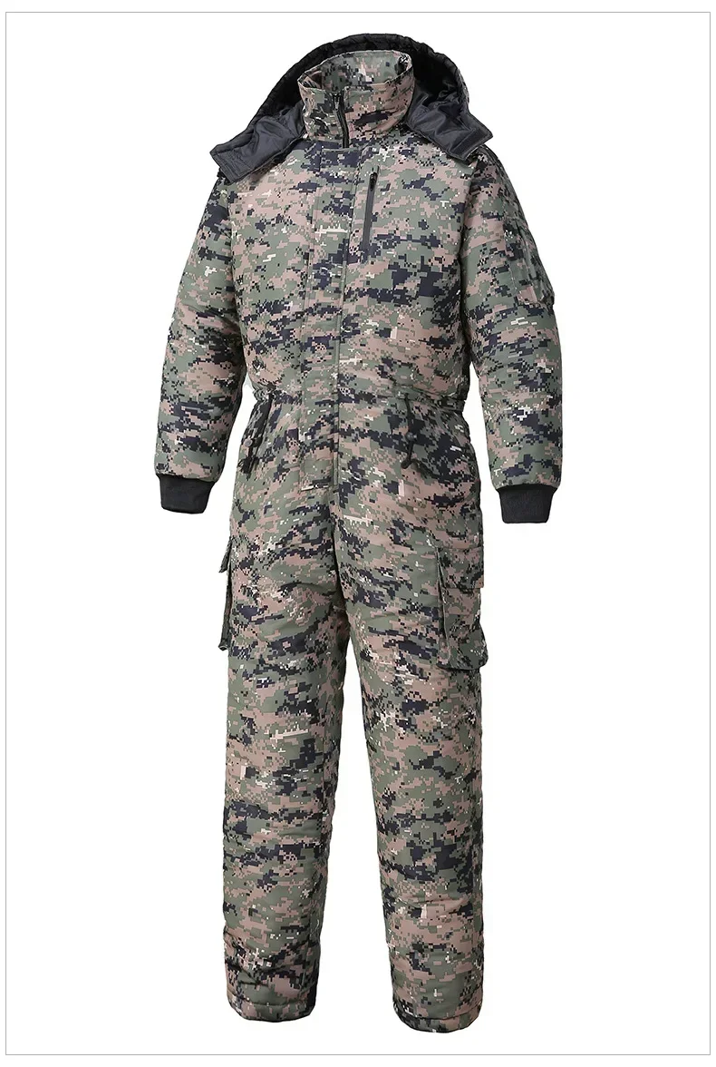 

Зимний комбинезон, мужская одежда из плотного хлопка, водонепроницаемая цельная морозостойкая куртка для верховой езды, камуфляжный теплый комбинезон с капюшоном 방한복