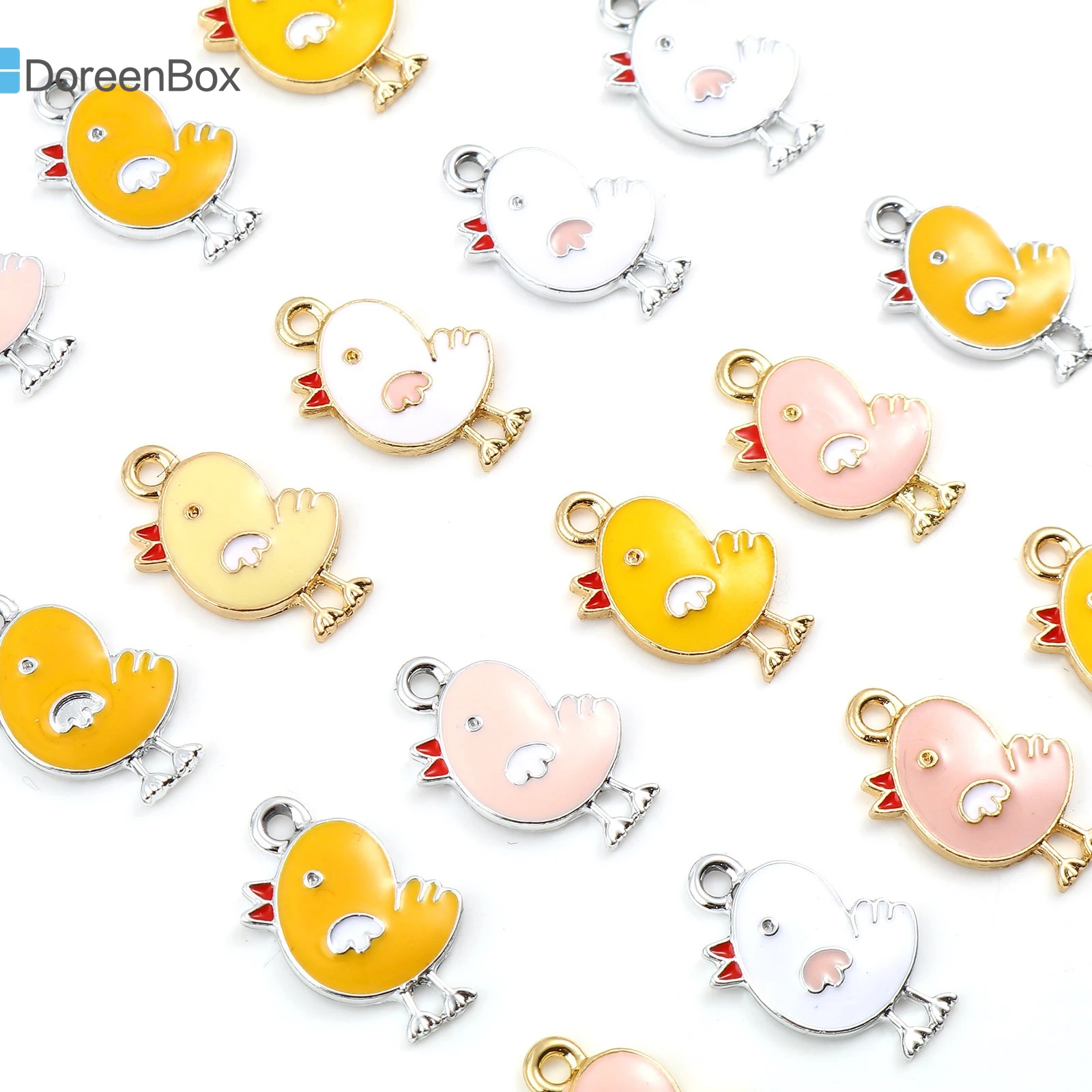 

10PCs Cute Cartoon Chicken Charms Multicolor Enamel Gold Color Metal Pendants DIY Making Necklace Bracelets Jewelry Findings