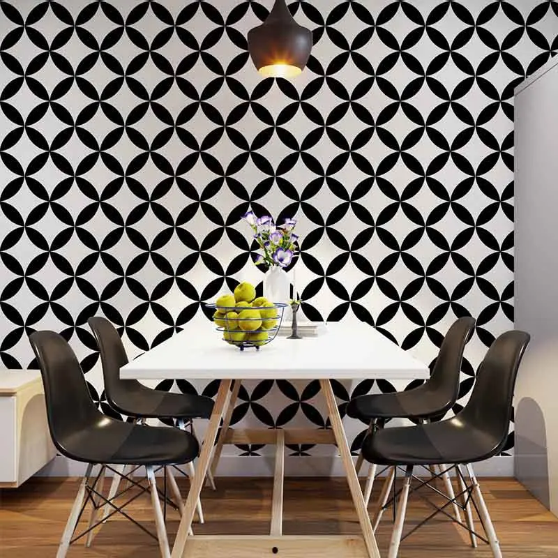

Nordic geometric pattern black and white plaid wallpaper living room background wall milk tea barber shop INS wind PVC waterproo