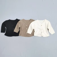 2022 autumn new baby cotton waffle cardigan infant casual jacket boy girl solid toddler coat kids baby clothes