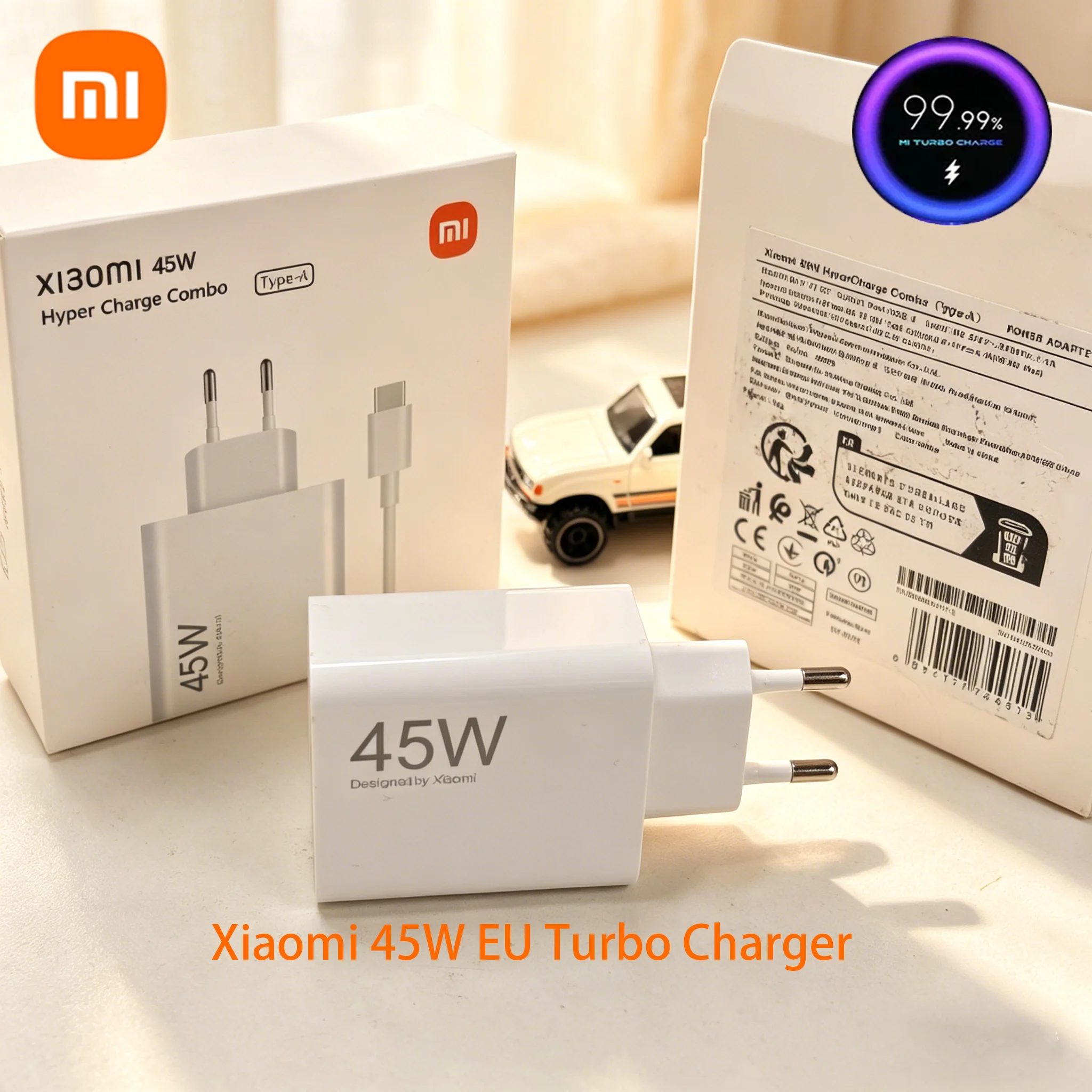Фото Оригинальное зарядное устройство EU Turbo Xiaomi 45W с кабелем Type-C 6A 1M для Redmi Note 14 13 12T 11T Pro, Mi 13T 12 10 9, Pad 7 6 №1