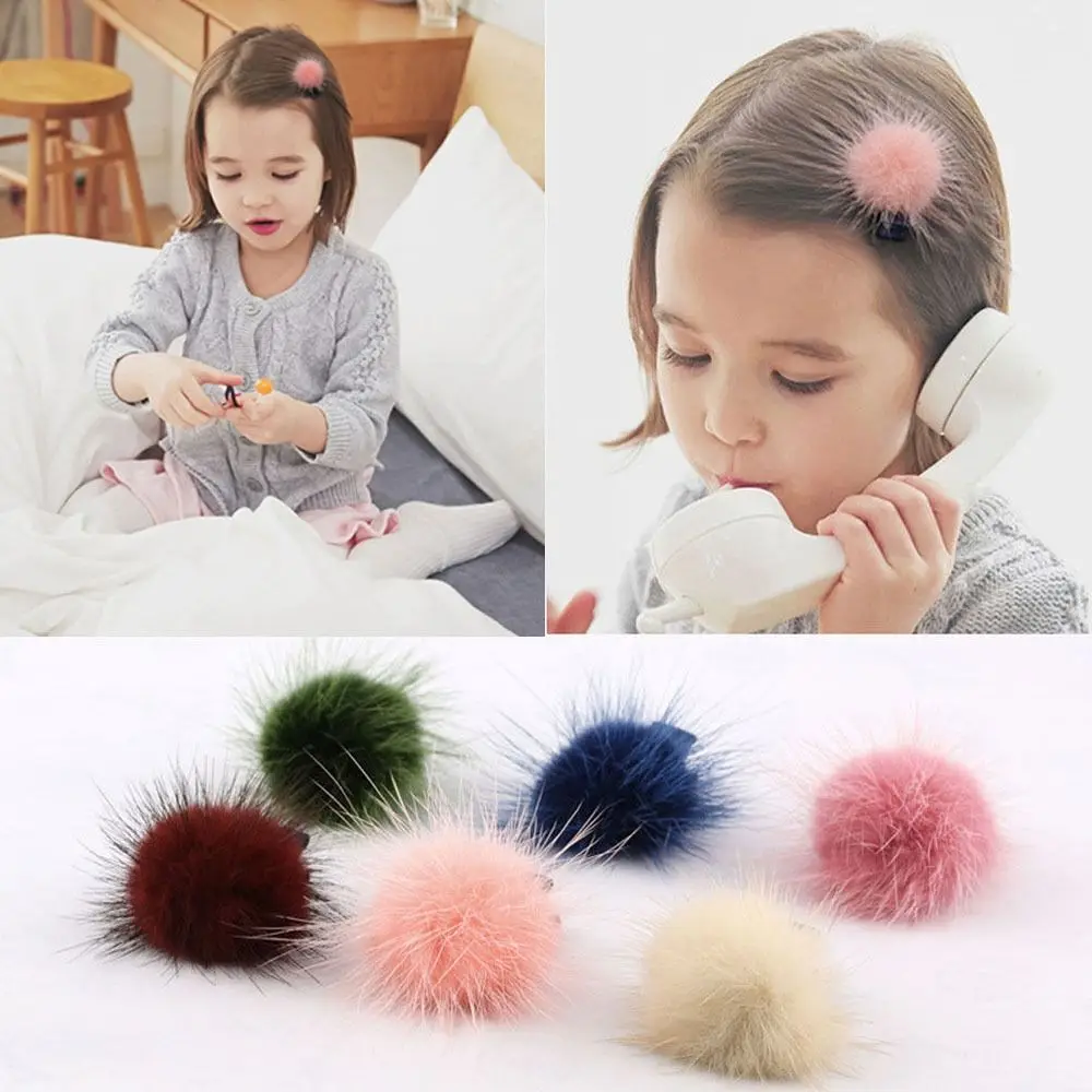 

Plush Headwear Cute Decoration Hair Pin Mink Fur Hairpins Hair Accessories Pom Pom Hair Clip