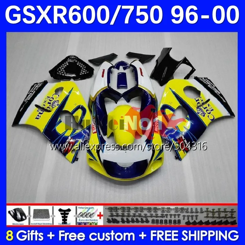 

Bodys для SUZUKI SRAD GSXR 750 600 GSX-R600 11MC.15 GSXR750 GSXR600 96 97 98 99 00 1996 1997 1998 1999 2000, в наличии желтый обтекатель